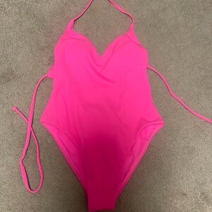AQUA Swimwear Ribbed Hot Pink One Piece